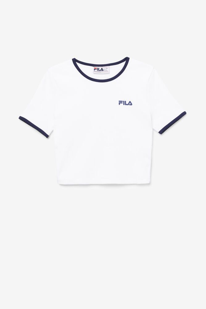 Fila Perla Crop Top White T-Shirt Womens - NZ 52048-PETN